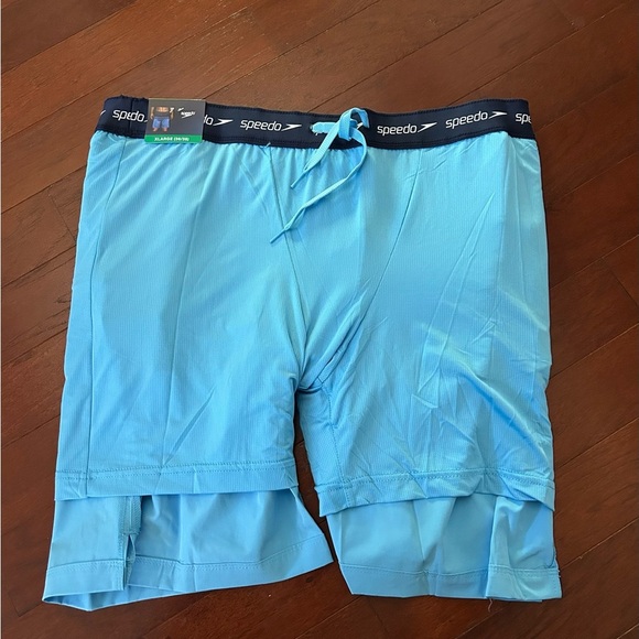 NWT Speedo Men's Tech Volley UPF50+
Swim Shorts trunks Size Large Blue Blocks - Picture 9 of 10